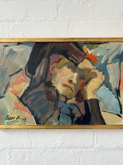 Portrait Oil on Board, 'Sleeping Man', Figge Holmgren 1947