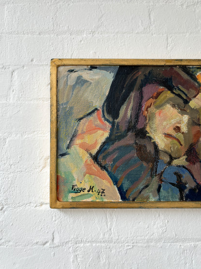 Portrait Oil on Board, 'Sleeping Man', Figge Holmgren 1947