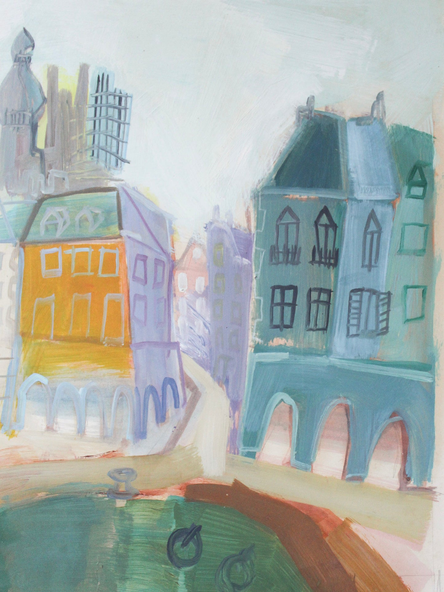 Townscape Gouache on Paper, Ralph Dodd (1922-2012)